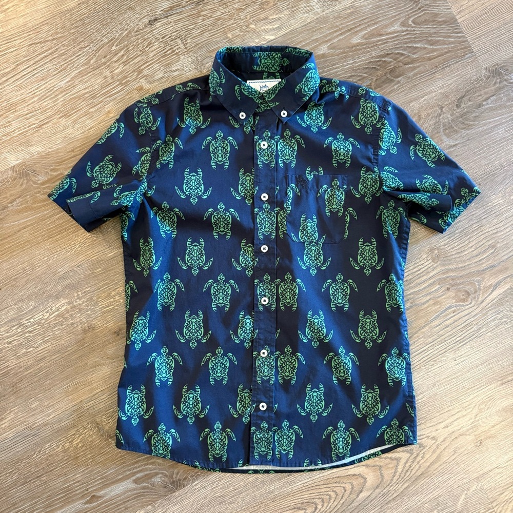 Southern Tide Youth Button Down Polo Navy Turtle Size Large 12-14